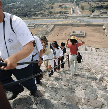 Tourists on the Pyramid of the Sun, Mexico