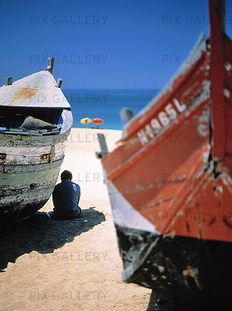 Fishing boats on beach, Portugal