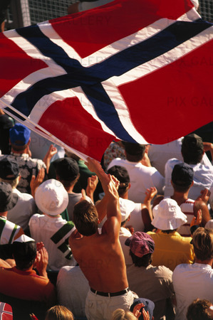 Publik med Norges flagga