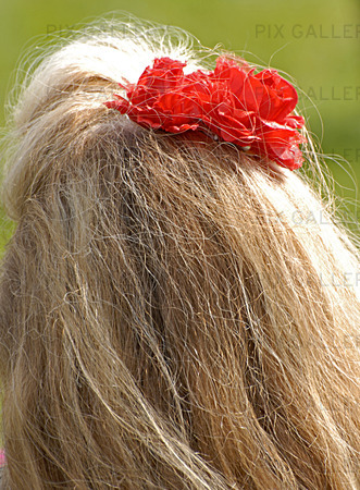 Kvinna med röd blomma i håret