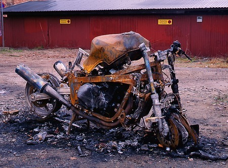Motorcykel som brunnit