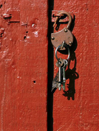 Open padlock with keys