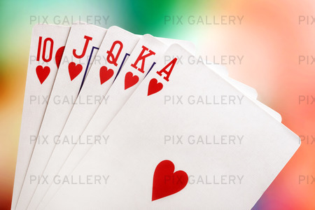Royal flush with brightly-coloured background