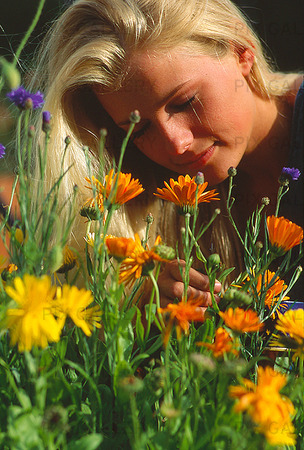 Woman at the flowers