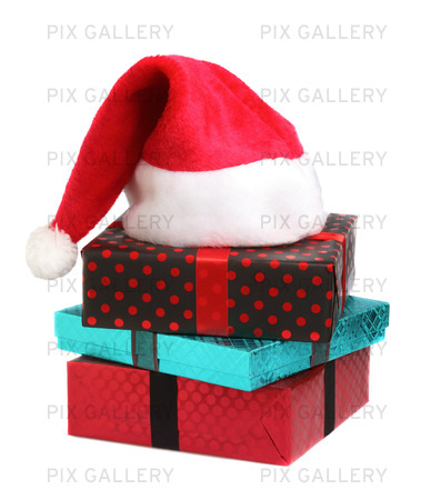 Christmas gift and santa hat 