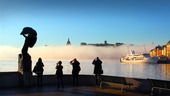 Människor i Stockholm tidigt på morgonen