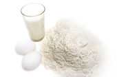 Flour, eggs and a glass of milk