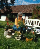 Kvinna i trädgård