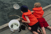 Barn fiskar krabbor