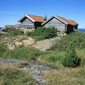 Äldre fiskebodar vid Halsbäck, Bohusl