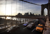 Brooklyn Bridge in the evening, Manhattan, New York, United States of America, North America