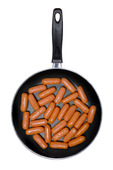 Fry pan isolated on a white background  with sausage
