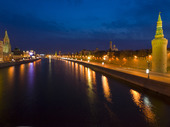 The Kremlin at Dusk.The Moscow River. Moscow.Russian Federation