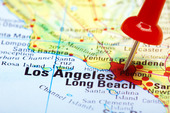 Rött häftstiftet som pekar på Los Angeles, USA
