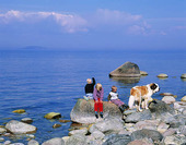 Children on the stony beach