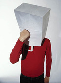 Man with bag over head