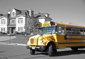 Yellow school bus at Bel Air Woods in Livingston, United States